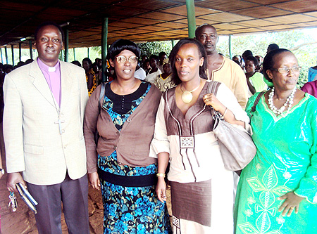 Dr. Diane Gashumba (2nd L) and Msgr Alex Birindabagabo at the women's function in Gahini. (Photo / S. Rwembeho)