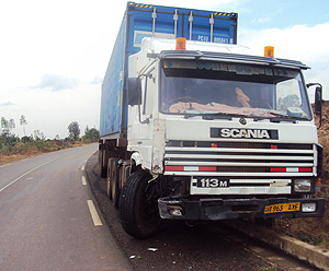 One of the trailers that was involved in an accident along the Kigali-Kayonza road last year.( File photo)