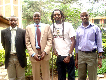 Some members of the Fasha Gatagara Project from left to right; Fr. Kizito Misago, Jean Damascene Bukuru,  Emmanuel Gatera, and Edward Mwerekande (Photo Paschal Buhura)