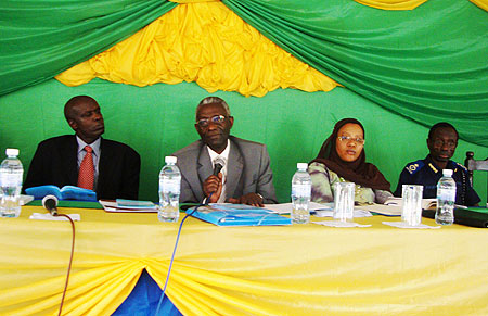 NEC Chairman, Chrysologue Karangwa (2nd R) and other officials during the meeting. Photo S. Rwembeho.