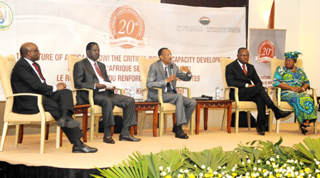 (L-R) AfDB President, Dr Donald Kaberuka, Kenyan Prime Minister, Raila Odinga, President Kagame, Togo Prime Minister, Gilbert Houngbo and Ngozi Okonjo Lweala of the World Bank at the Summit yesterday (Photo: T. Kisambira)