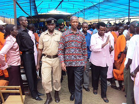 Minister Fazil Harerimana (C) and CGP Mary Gahonzire (L) AT Nsinda Prison.Photo S. Rwembeho.