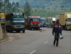 Trucks in transit at Gatuna boarder. (File photo)