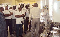 A delegation from International Organisation for Animal Health touring Nyagatare milk plant on Thursday. (Photo: D. Ngabonziza)