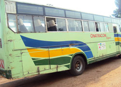 The bus parked at Rwamagana police station (Photo S. Rwembeho)