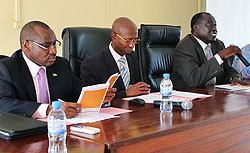 (L-R) BNR Deputy Governor Claver Gatete and ministers Fazil Harelimana and Tharcisse Karugarama during the meeting yesterday (Photo T Kisambira)