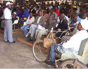 NEC election supervisor Byigero briefs PWDs on election rules on Wednesday.(Photo A.Gahene)