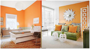 L-R; orange bedroom; orange living room