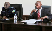 IGP Emmanuel Gasana, and Fazil Harerimana Minister of Internal Security, during the meeting yesterday (Photo Tkisambira)