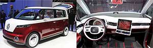 L-R; Volkswagen Bulli Microbus concept;Volkswagen Bulli Microbus with iPad for navigation. 