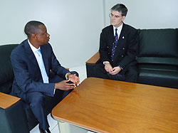 Gen James Kabarebe with Gordon Hughes during their meeting yesterday (Courtsey Photo)