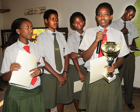 Riviera High School students lifted the debating competition trophy, yesterday (Photo J Mbanda)