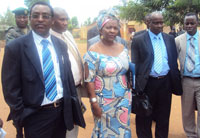 Sabine Ntakarutimana (C) and her delegation at Rwamagana Hospital. (Photo; S. Rwembeho)