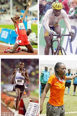 L-R: Jean de Dieu ; Dieudonnu00e9 Disi; Adrien Niyonshuti; Grace Nyinawumuntu 