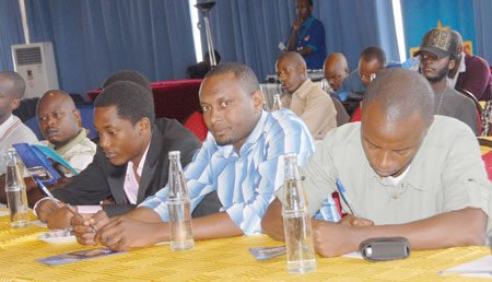 Local music producers and journalists at the PGGSS press conference at Top Tower Hotel (photos / D. Nkurunziza)