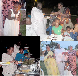 L-R:  Kimberly sings praises to God;  Kids wait patiently for the cake; Food was in plenty; Kimberlyu2019s Grandmother (L), her Mum (C) and Aunt  singing a  praise and  worship song.