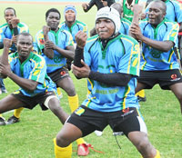 Silverbacks doing their pre-match haka during last year's CAR 15s. Anything short of lifting the Nile 7s title will be a failure according to head coach Gerard Nsenga. (File photo)