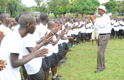 Youth Minister Protais Mitali with Iwawa trainees. (File photo).