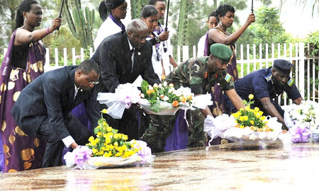 Government officials ad diplomats pay their respects at Gisozi
