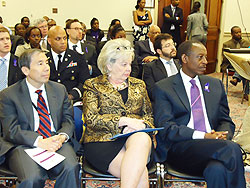 Ambassador James Kimonyo (R) during a recent commemoration event in the United States (Courtesy Photo)