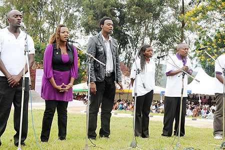 Artistes perform at the closure of the commemoration week. (All photos: T. Kisambira)