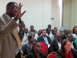 David Kanamugire addresses the national ICT sector review meeting yesterday (Photo; T. Kisambira)