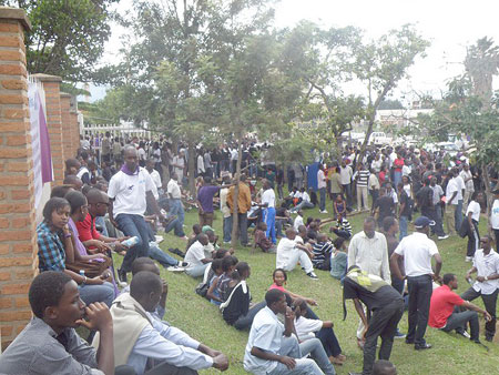 Youth waiting at Ministry of Justice grounds prior to the walk.