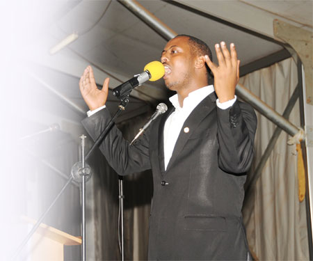 Singing with passion! Belgium-based Rwandan gospel artiste Kizito Mihigo performs to thousands during the Easter holiday at Gikondo Expo Grounds.