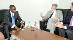 Defence Minister Gen James Kabarebe and Ambassador Anthony Holmes yesterday (Courtesy Photo)