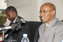 ICT Minister Ignace Gatare addresses journalists, yesterday. (Photo J Mbanda)