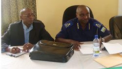 Assistant Commissioner of Police Vianney Nshimiyimana and Emmanuel Karara of Small Arms and Light Weapons Management during the training. (Courtesy photo)