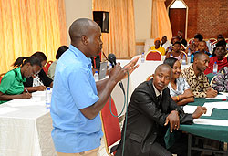 Emmanuel Musabyimana from Iwawa Rehabilitation and Vocation Skills Development Centre gives his testimony on how the institution has helped change his life (Photo T.Kisambira)