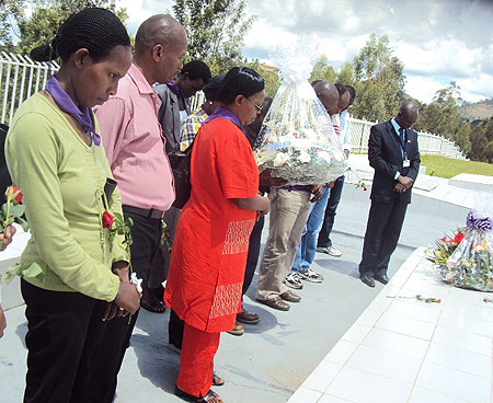 AGF staff members pay tribute to genocide victims buried at Murambi site (Photo Bucyensenge