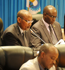 (L-R) Minister Rwangombwa presents the budget framework in Parliament yesterday. (Photo T.Kisambira).