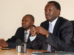 The Prosecutor General, Martin Ngoga (R) together with his deputy Alphonse Hitiyaremye (L) during the news conference, yesterday (Photo T.Kisambira).