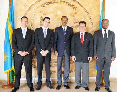 President Kagame with the delegation of investors from the Middle East at Village Urugwiro, yesterday. On the right is John Gara, the  RDB CEO (Photo Village Urugwiro)