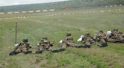 RDF soldiers in a shooting exercise. Rwanda will, in October, host a regional command post exercise (File Photo).