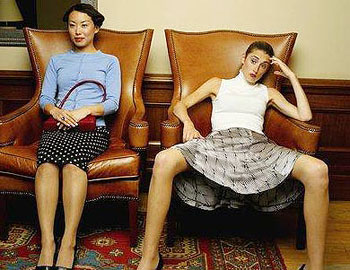 Girl on the right needs to sit like a lady