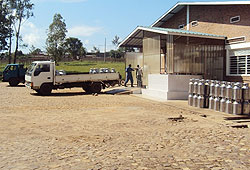 Milk cans are offloaded at a Nyagatare milk plant. (Photo.Dan Ngabonziza)