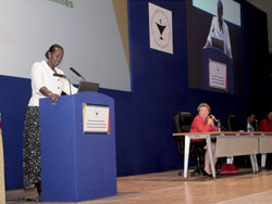 First Lady of Rwanda addresses participants during the International Council of Nurses conference in Malta