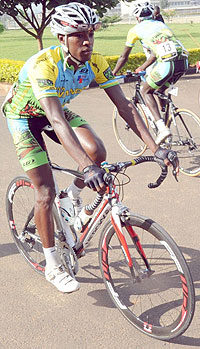 Niyonshuti tests his bicycle during last year's Tour of Rwanda. (File Photo)