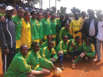 Team members of Groupe Scolaire Remera Rukoma, after taking 2nd place trophy at FEASSSA games. (File Photo)