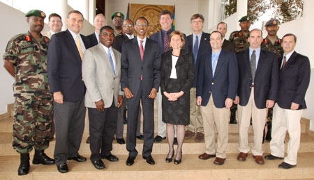 President Kagame with the delegation from the US War college at Village Urugwiro, yesterday. (Courtesy photo).