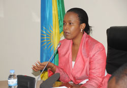 Claire Akamanzi announcing the reforms during the news conference yesterday (Photo J Mbanda).