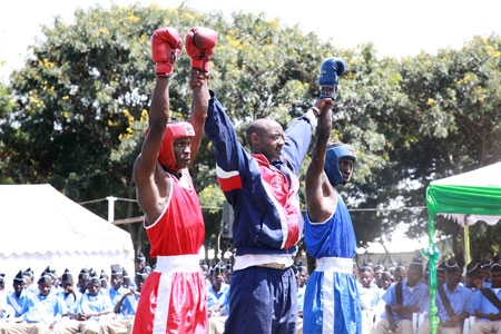Boxing students after showing off their techniques of self defense
