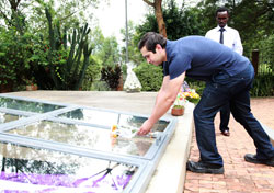 British actor Jimi Mistry lays a wreath in respect of the 1994 Genocide victims yesterday (Photo T.Kisambira).