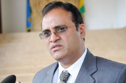 India's Minister of State for Agriculture, Arun Yadav, speaks to reporters after meeting President Kagame yesterday (Photo Village Urugwiro)