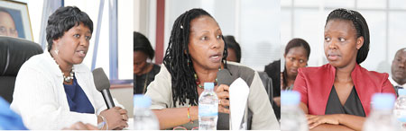 (L-R) Dr. Agnes Binagwaho, Radegonde Ndejuru and Dr. Anita Asiimwe during the press conference (Photo; T. Kisambira)