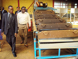 Officals inspect the Gisovu tea factory (Photo S.Nkurunziza)