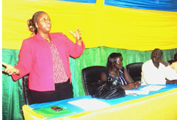 Eudora Blay Pritchard addresses the meeting in Rwamagana (Photo; S. Rwembeho)